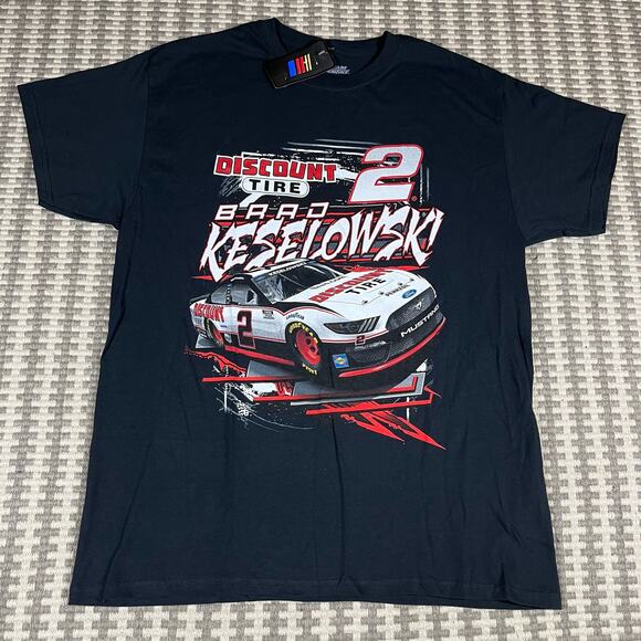 Brad Keselowski NASCAR Team Penske Discount Tire 2 Black Tee T Shirt Men’s Sz L - Picture 1 of 5